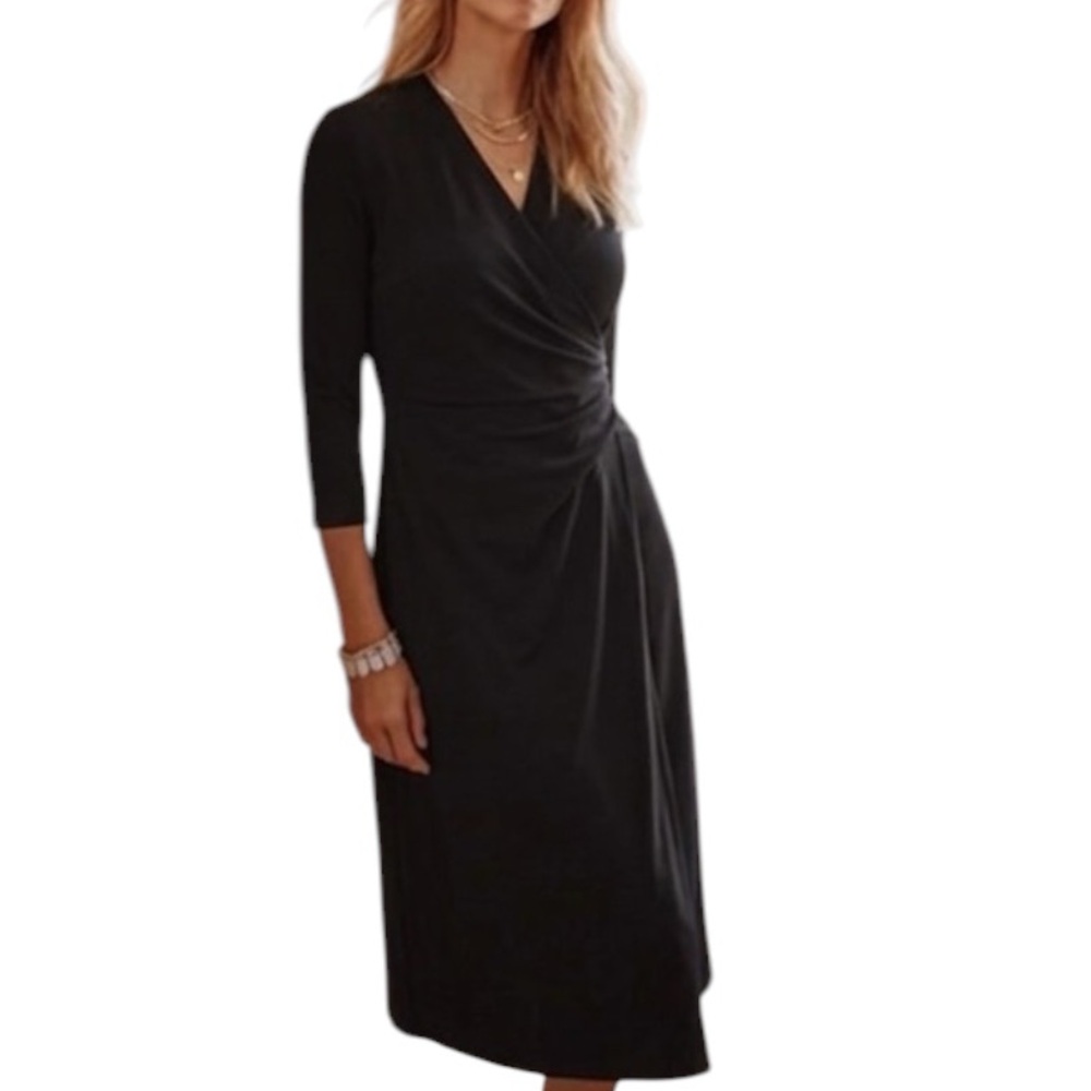 NWT J.Jill Wearever Black Draped Surplice Dress